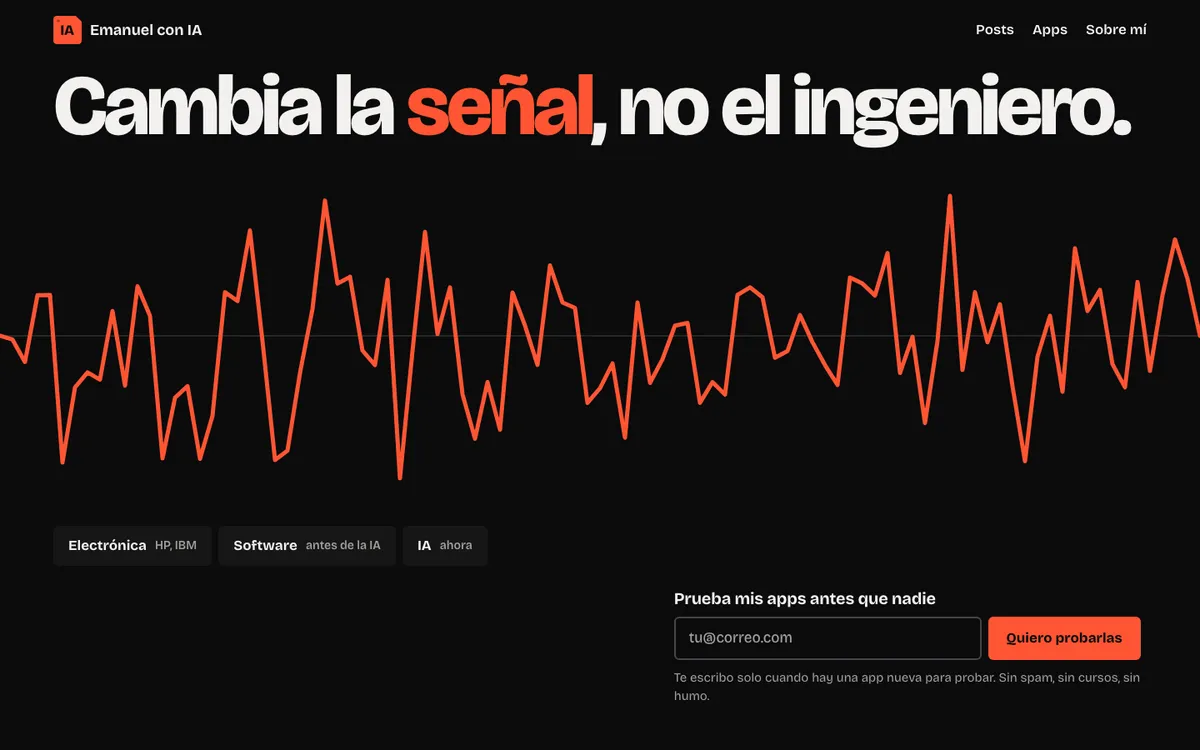 Opción C: fondo negro, titular «Cambia la señal, no el ingeniero» y una onda roja que cruza toda la pantalla.